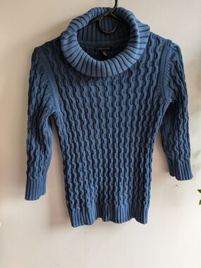 Tommy Hilfiger Blue Cable Knit Cowl Neck Sweater